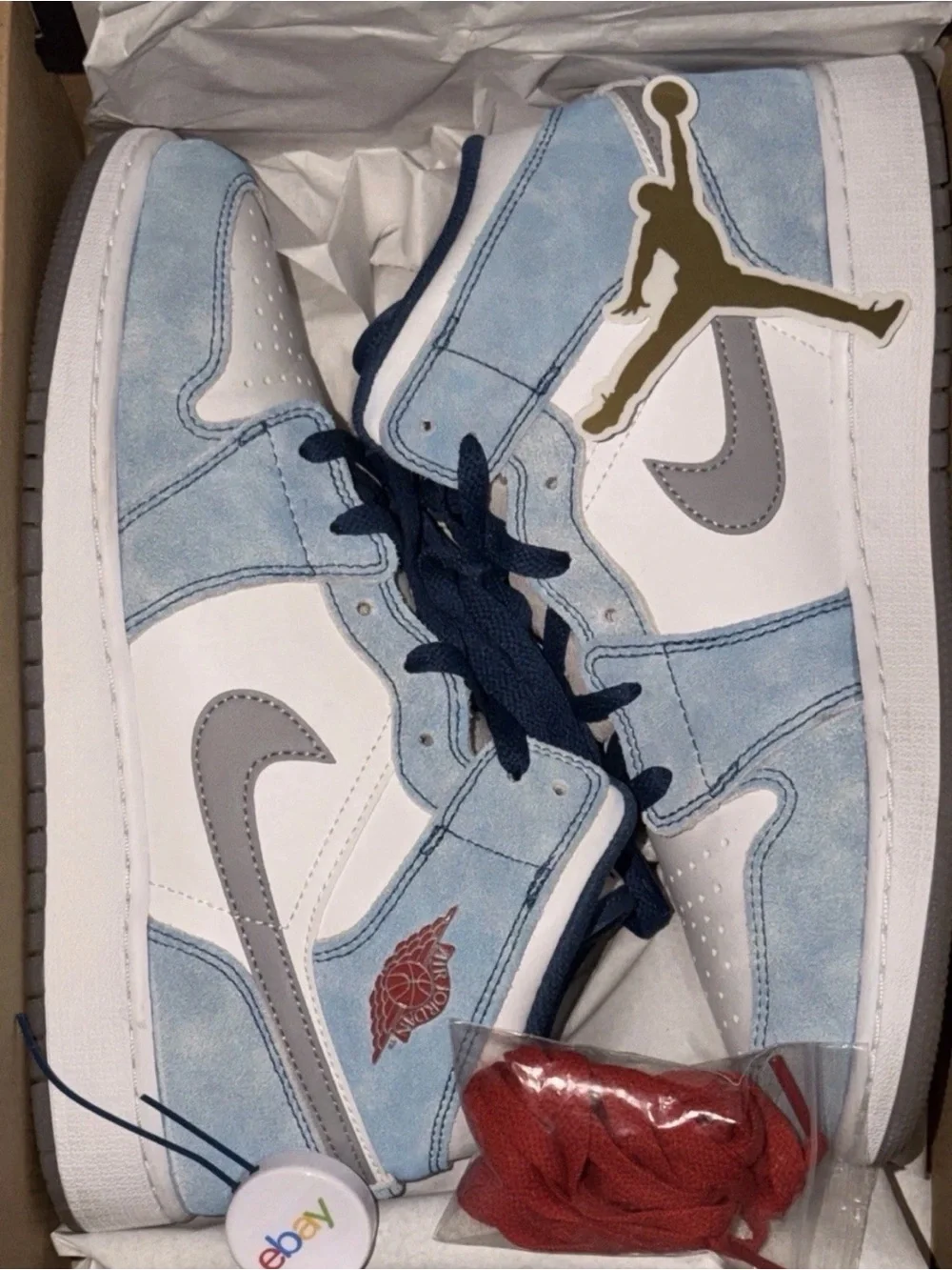 Jordan Air 1 Mid White and Light Blue Suede